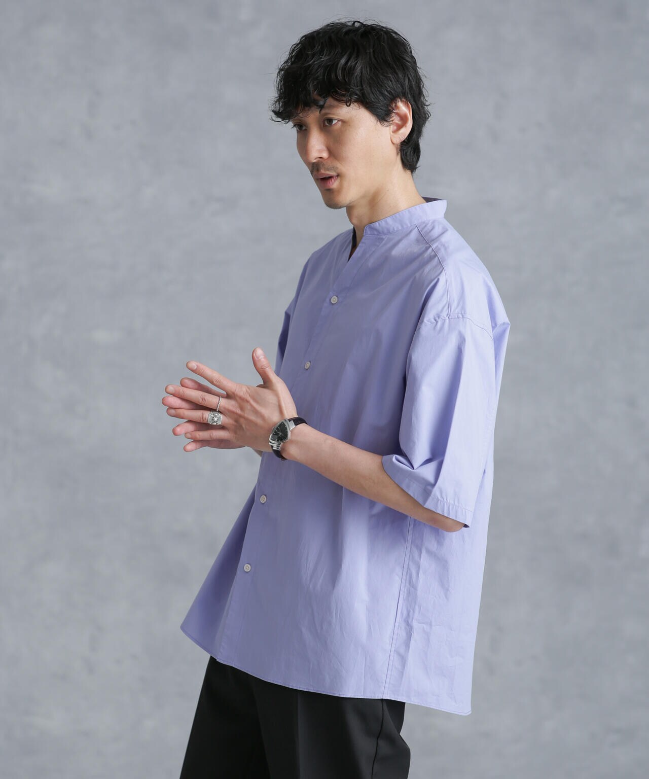 「大人のワイドシャツ」バンドカラー 半袖 6684121214
