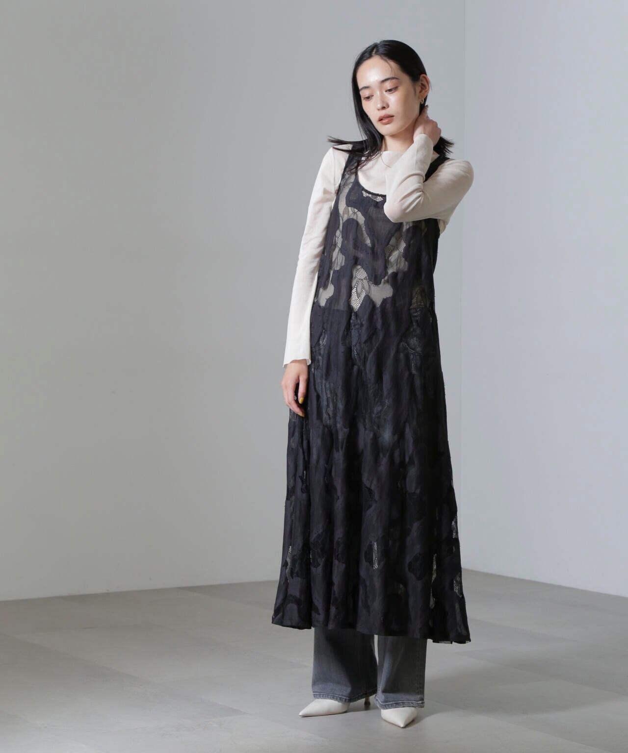 ESTHE/Sheer Lace Slip Dress 6714219022