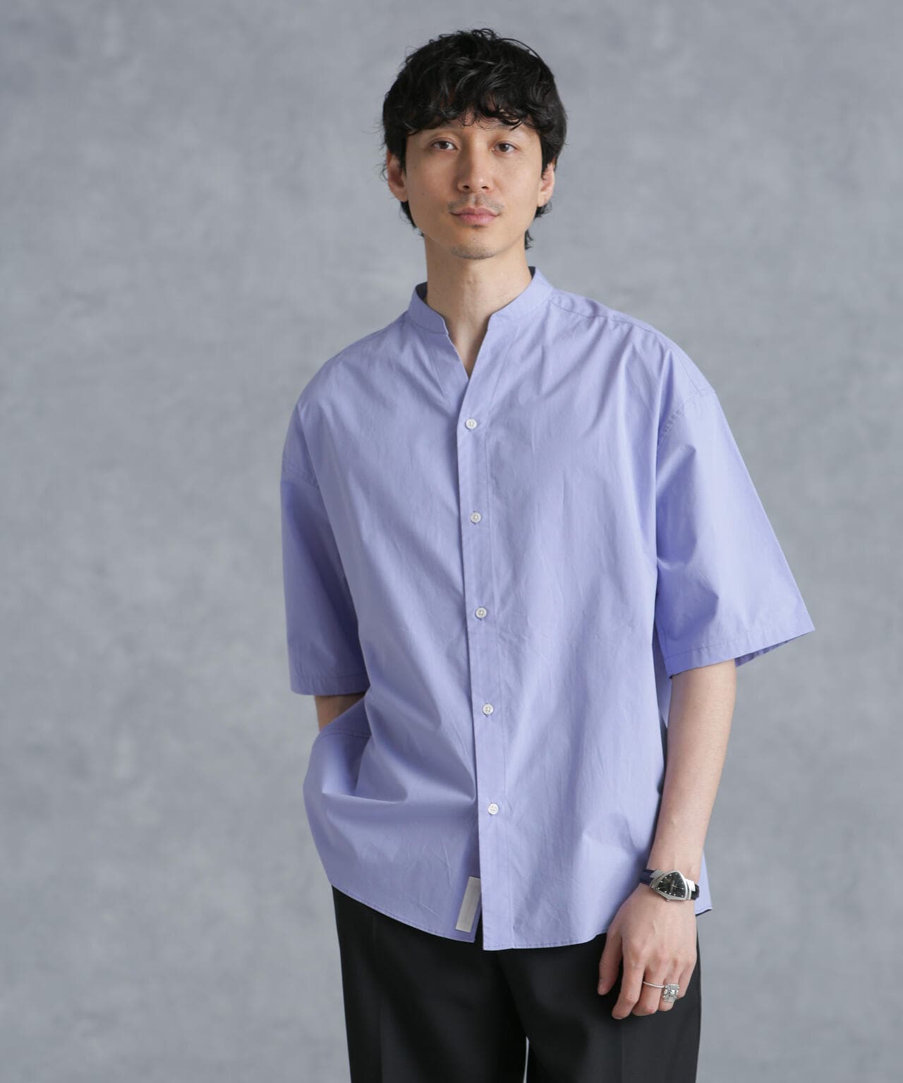 「大人のワイドシャツ」バンドカラー 半袖 6684121214