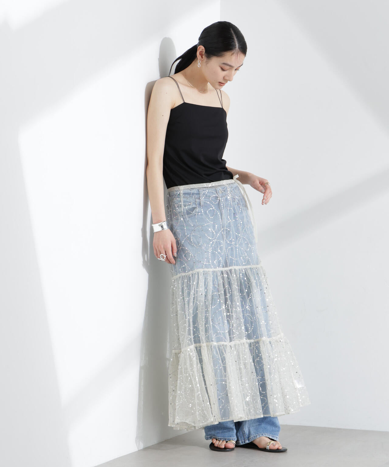 Sara mallika/SHINY SEQUIN EMBROIDERY SKIRT 6715130014