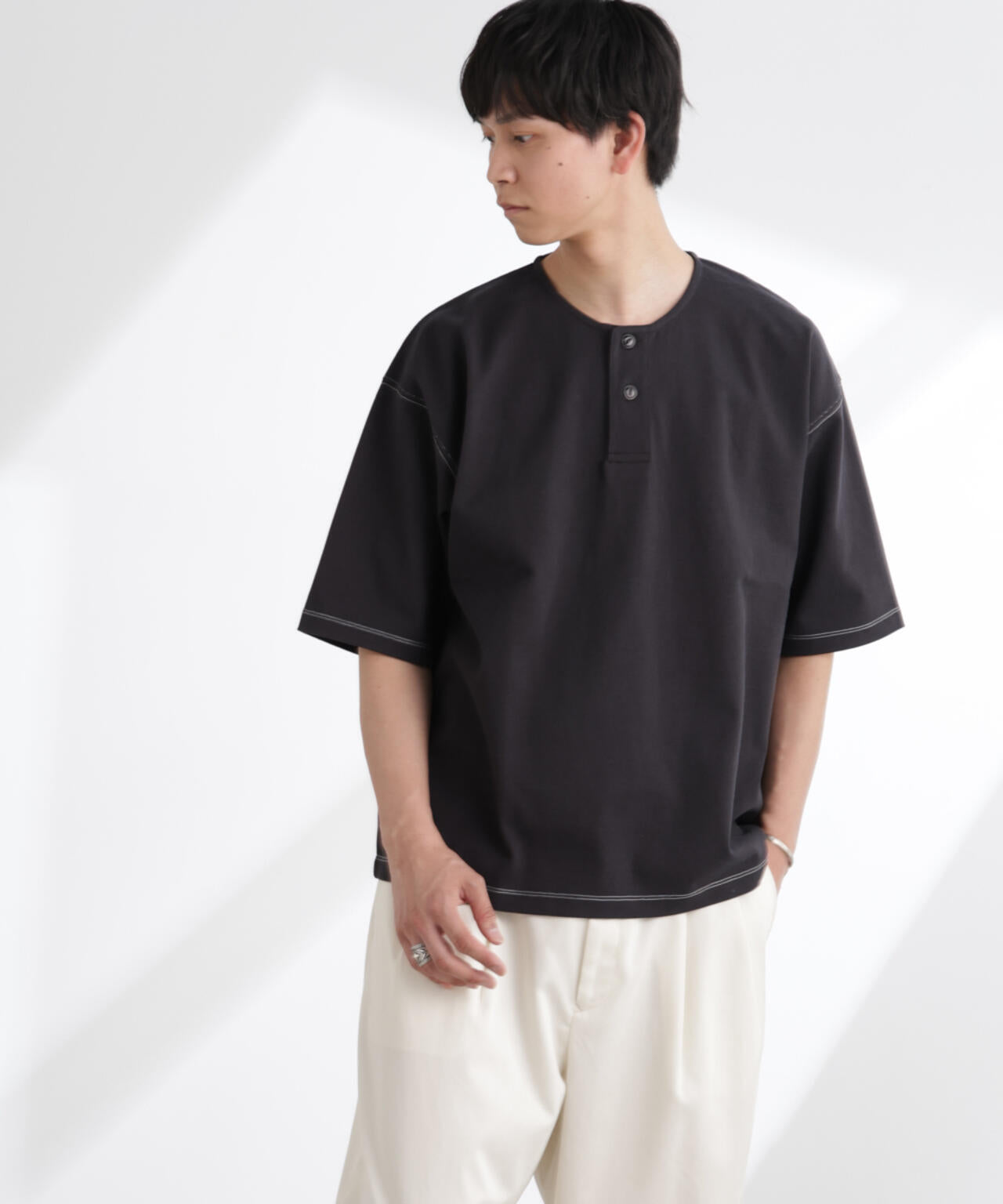 ヘビーオンスワイドヘンリーネックTシャツ 半袖 6725124227