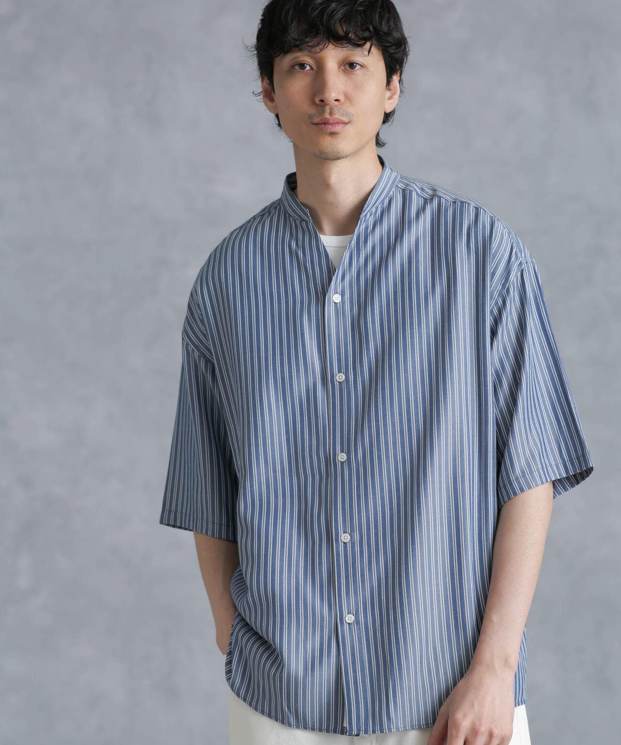 「大人のワイドシャツ」バンドカラー 半袖 6684121214