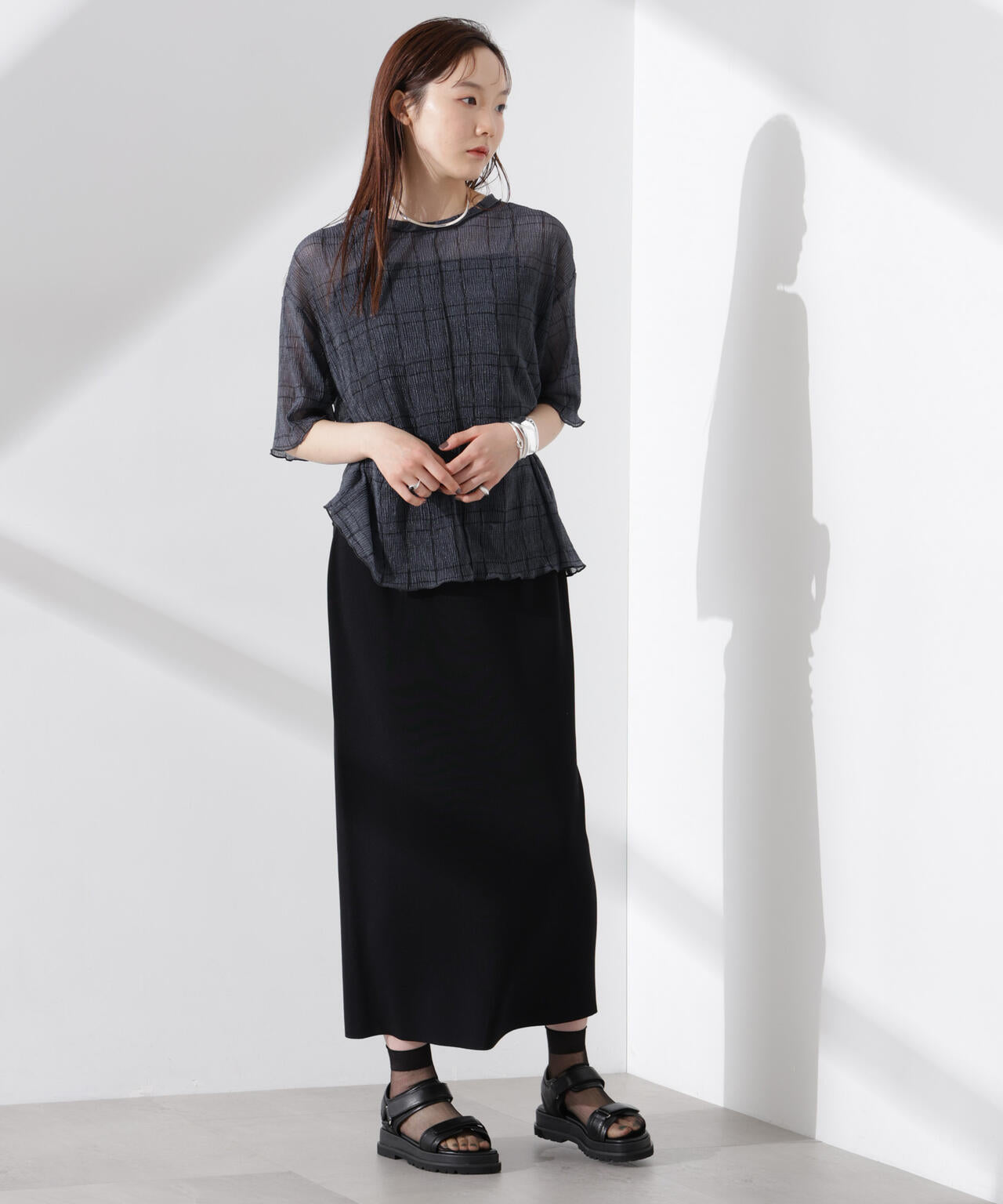 楊柳チェックシアーカットTシャツ 6735124310