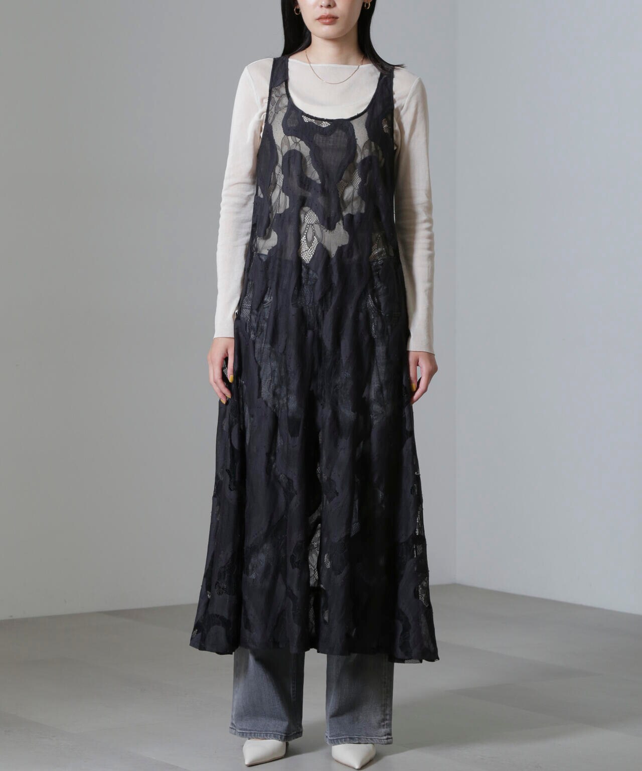 ESTHE/Sheer Lace Slip Dress 6714219022