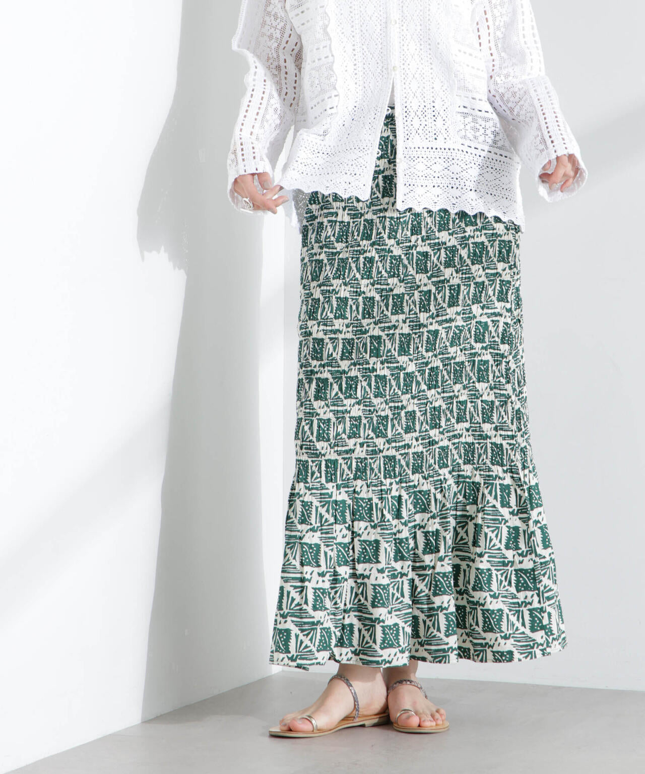 Sara mallika/COTTON POPLIN SHIRRING SKIRT 6715130013