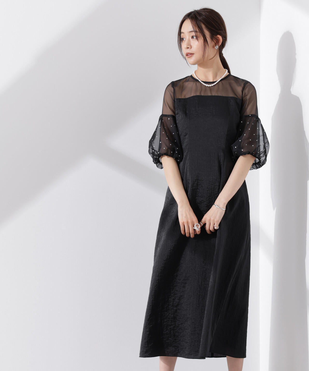 kaene/デザインオーガンミックスドレス 6715119064