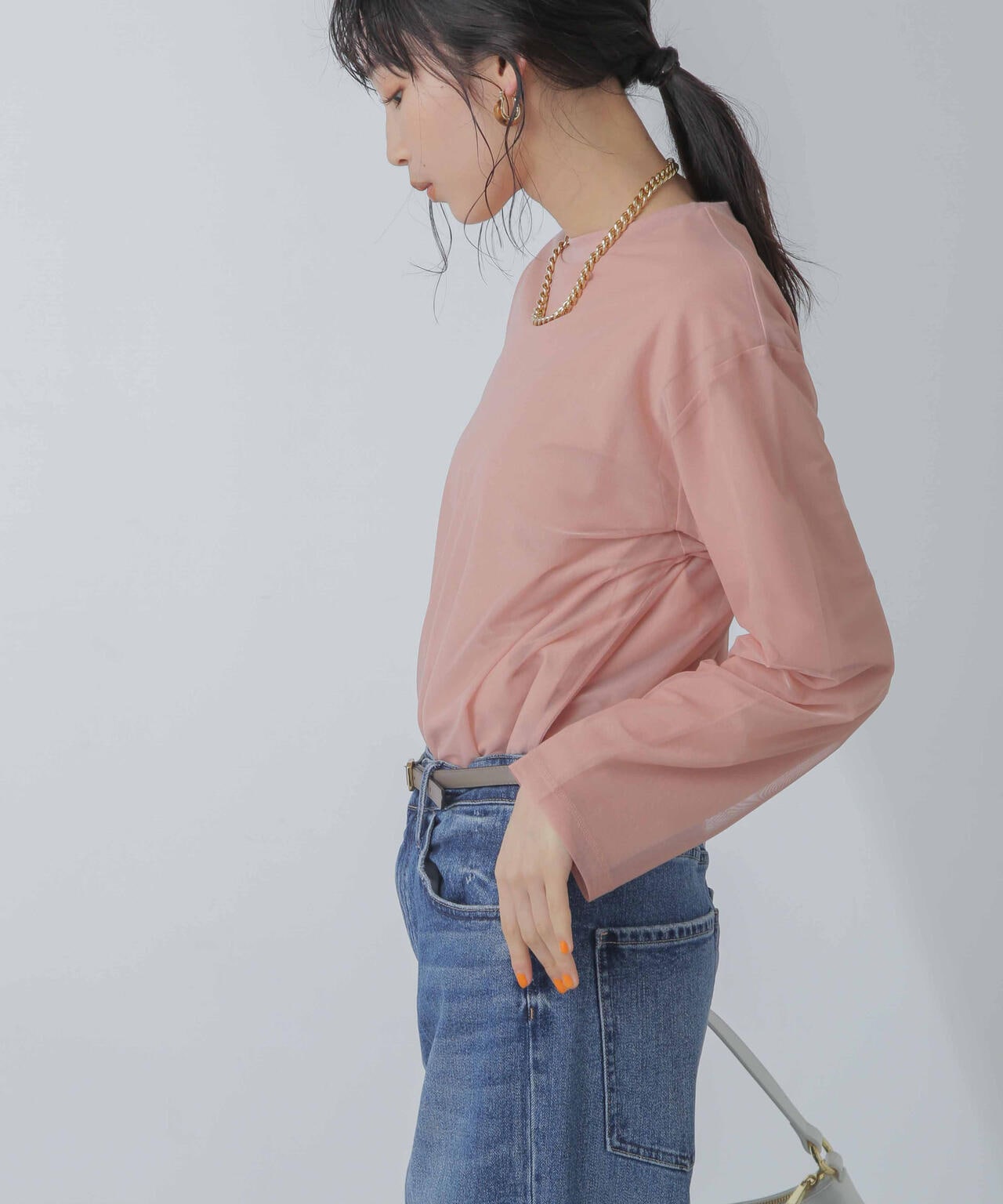 チュールレイヤードロングスリーブTシャツ 6734123307