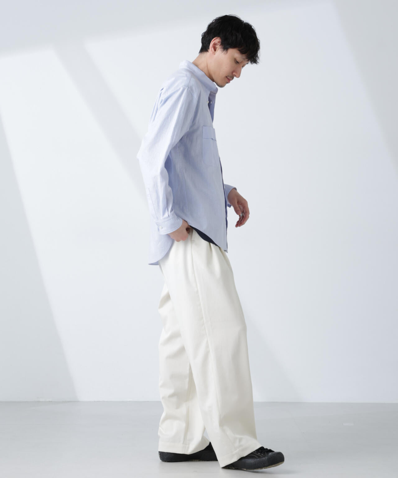 「BELGIUM LINEN FABRICS」リネンコットンスタンドカラーシャツ 6685120219