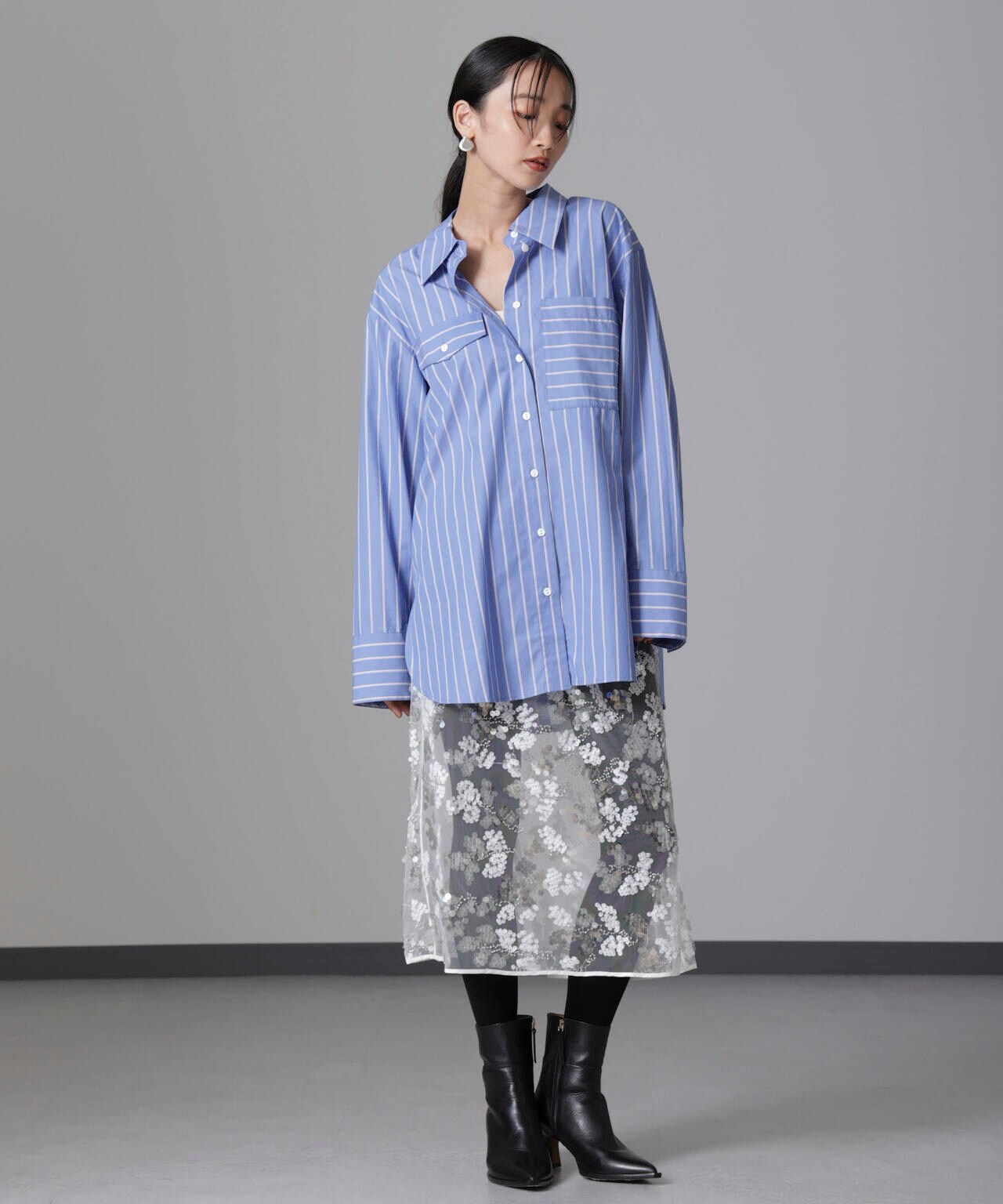Baum und Pferdgarten/Striped Cotton Poplin シャツ 6714220012