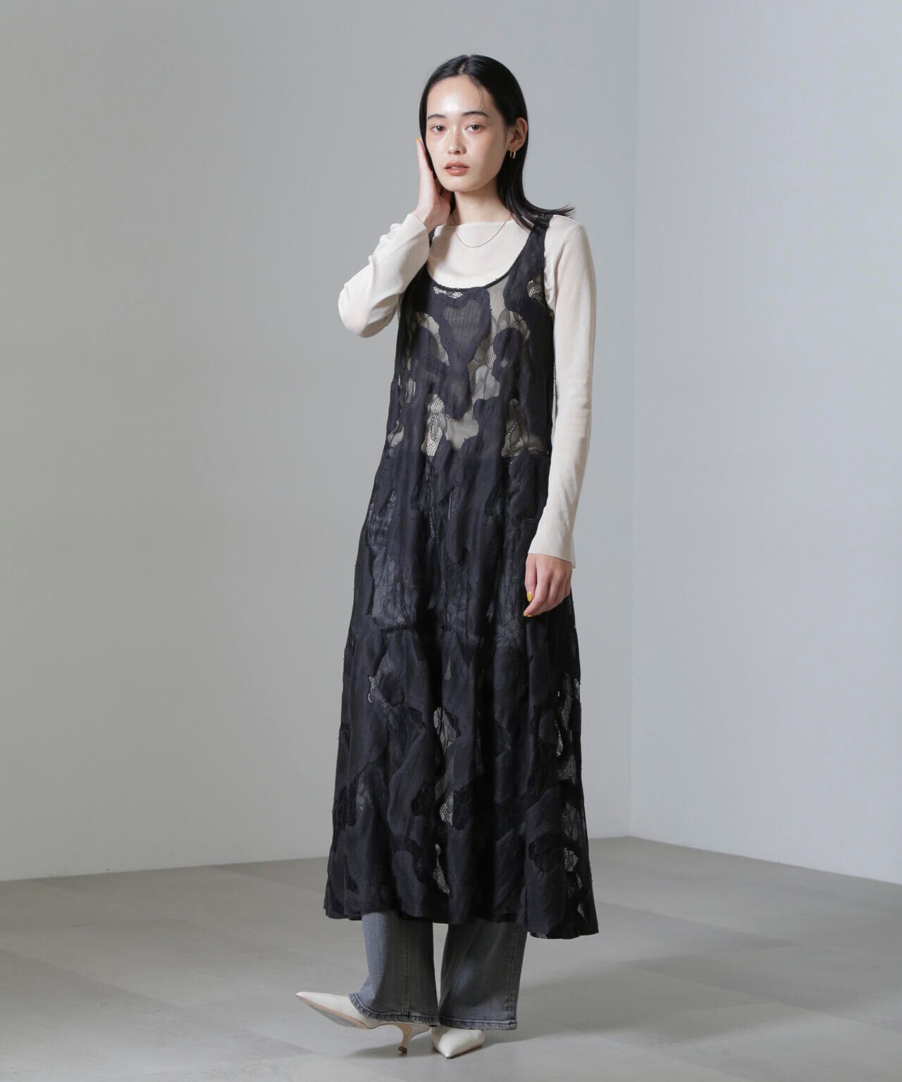 ESTHE/Sheer Lace Slip Dress 6714219022