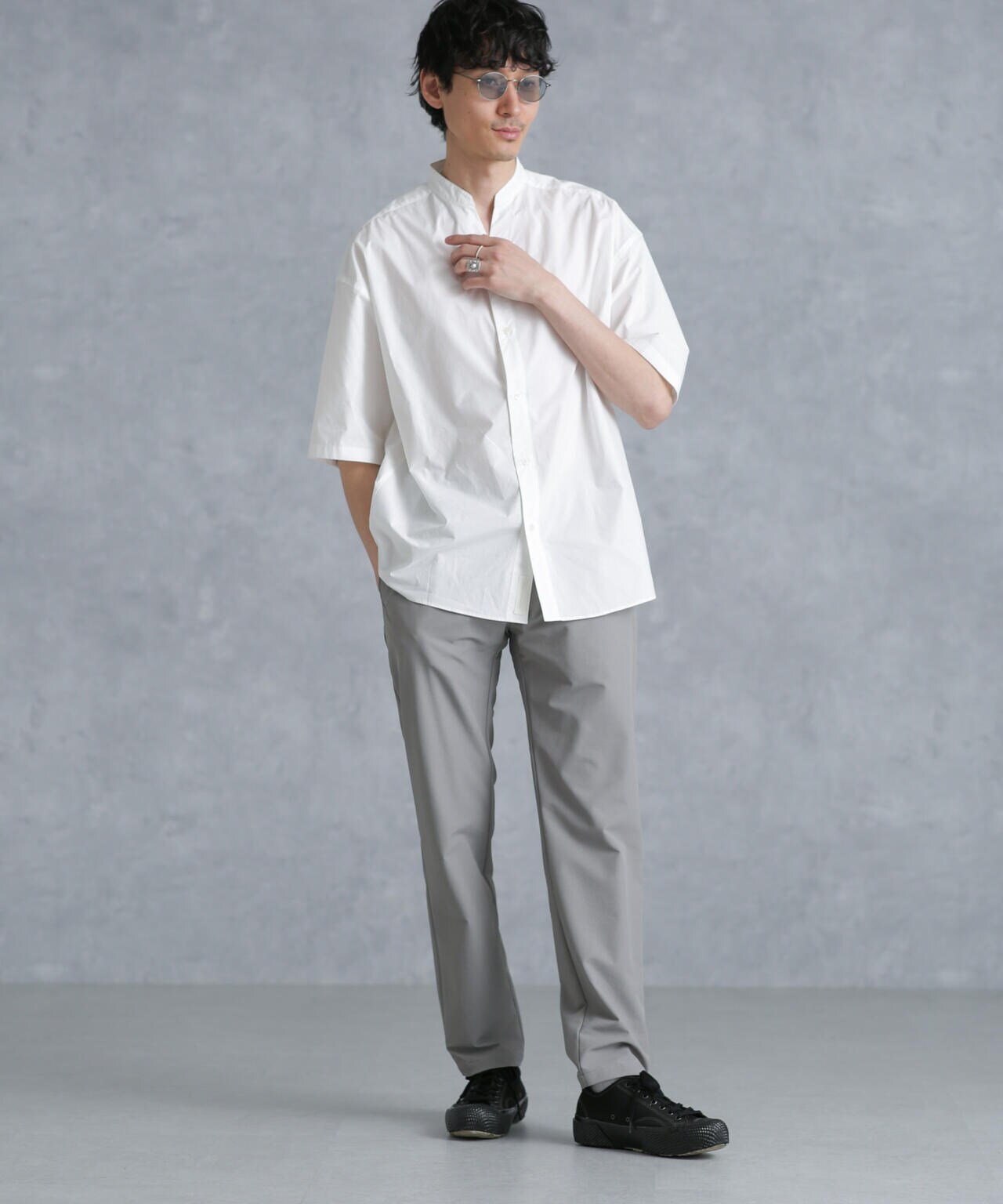 「大人のワイドシャツ」バンドカラー 半袖 6684121214