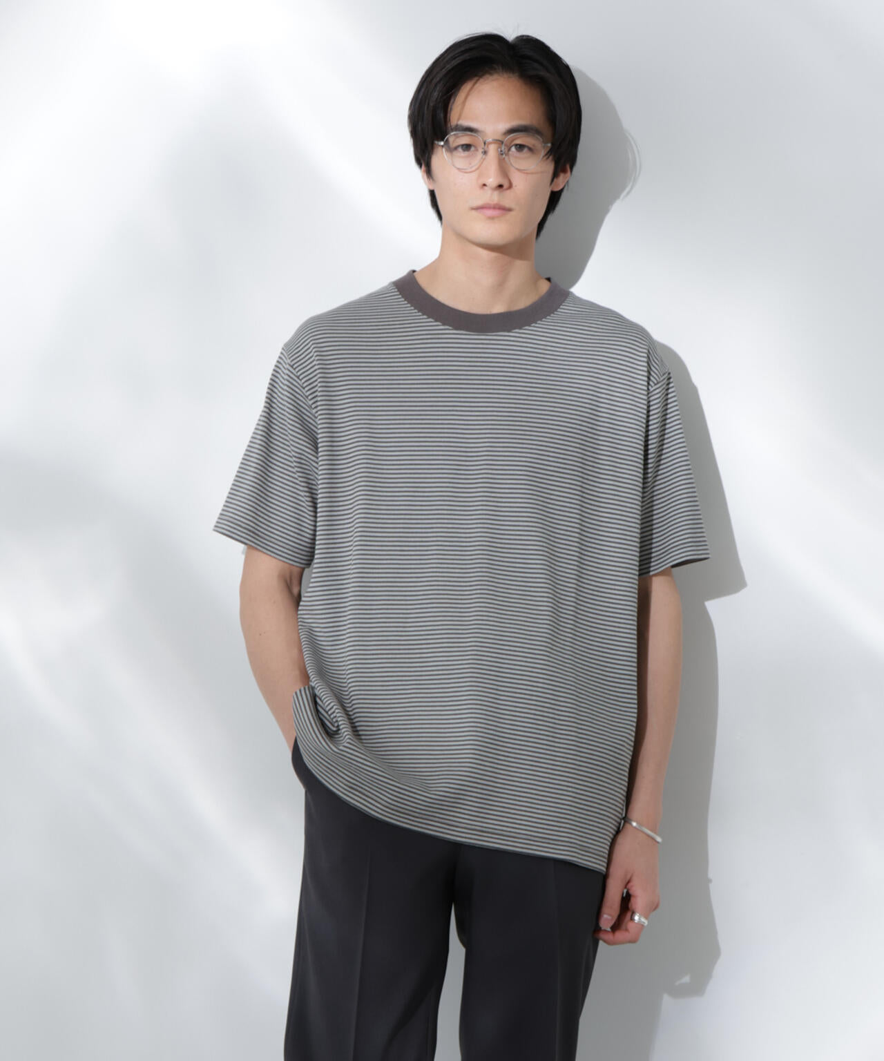 Anti Soaked(R) 汗染み防止 ボーダーミドルシルエットTシャツ 6685124205