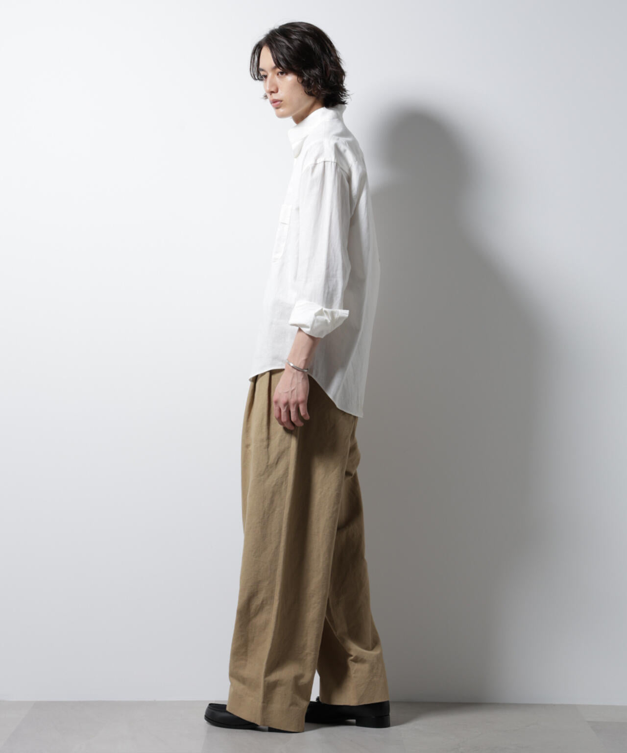 「BELGIUM LINEN FABRICS」リネンコットンスタンドカラーシャツ 6685120219