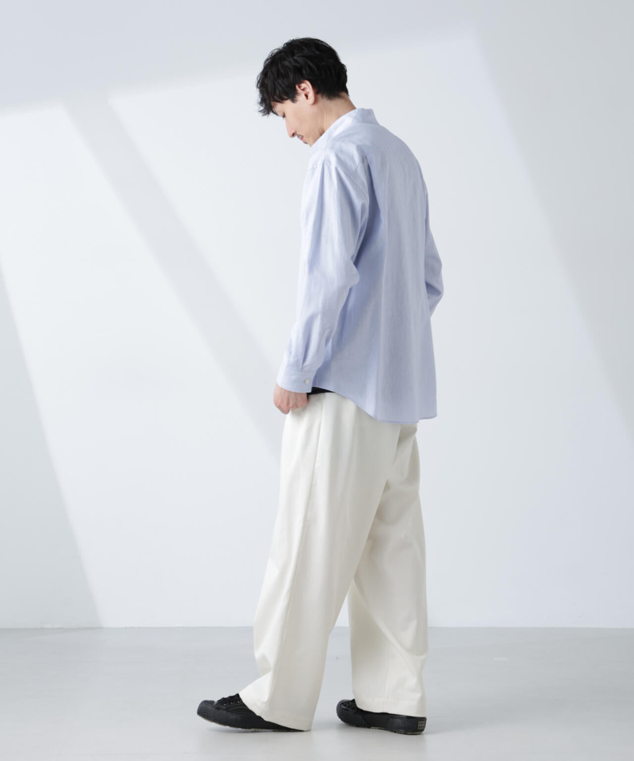 「BELGIUM LINEN FABRICS」リネンコットンスタンドカラーシャツ 6685120219