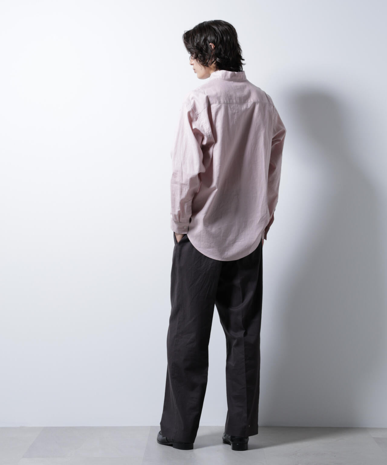 「BELGIUM LINEN FABRICS」リネンコットンスタンドカラーシャツ 6685120219