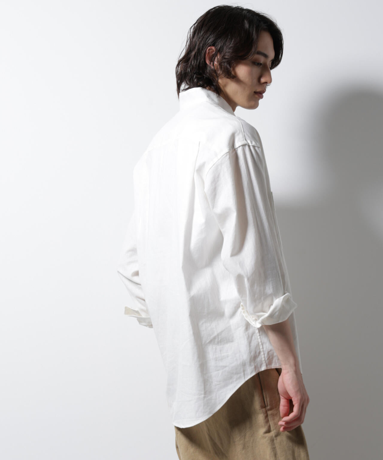 「BELGIUM LINEN FABRICS」リネンコットンスタンドカラーシャツ 6685120219
