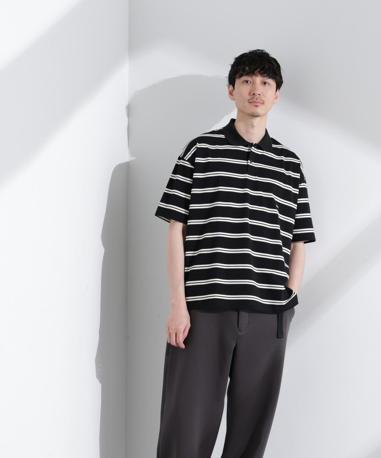 「NJ/CLUB」 オーバーサイズボーダーポロシャツ 6685124235