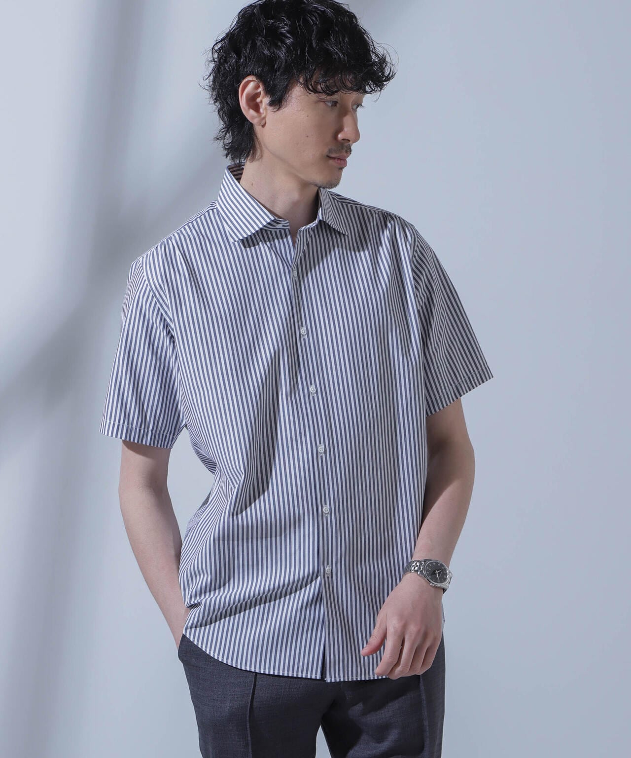 「N SHIRTS」AntiSoaked(R)汗染み防止セミワイドカラーシャツ半袖 6684121208