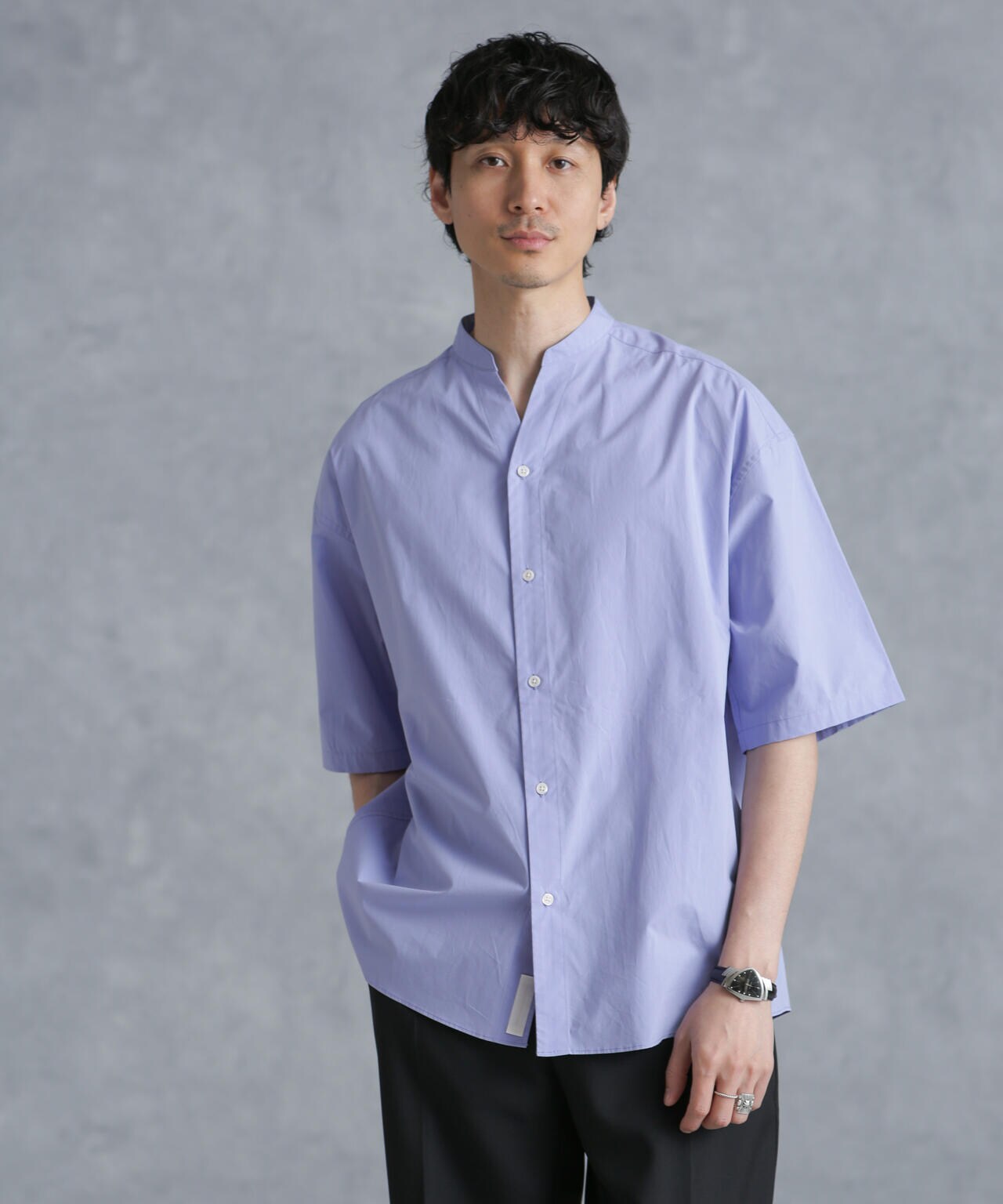 「大人のワイドシャツ」バンドカラー 半袖 6684121214