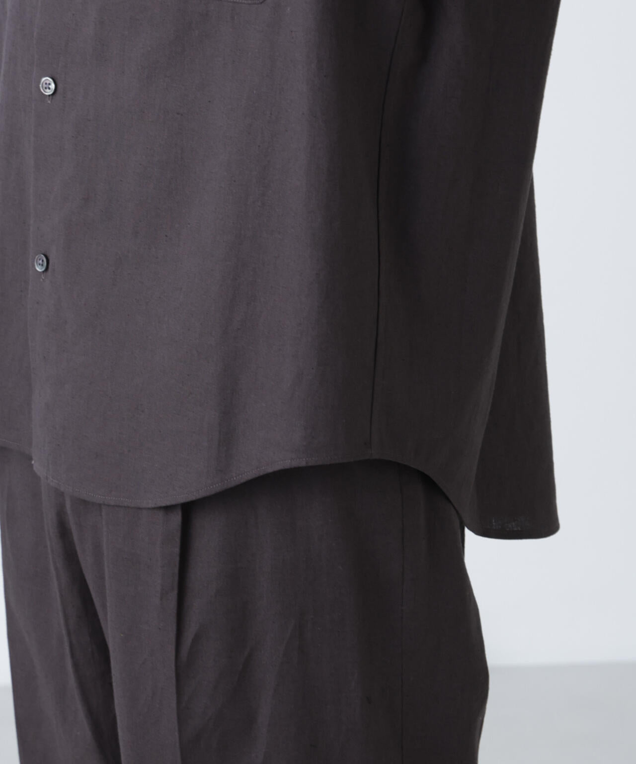 「BELGIUM LINEN FABRICS」リネンコットンスタンドカラーシャツ 6685120219