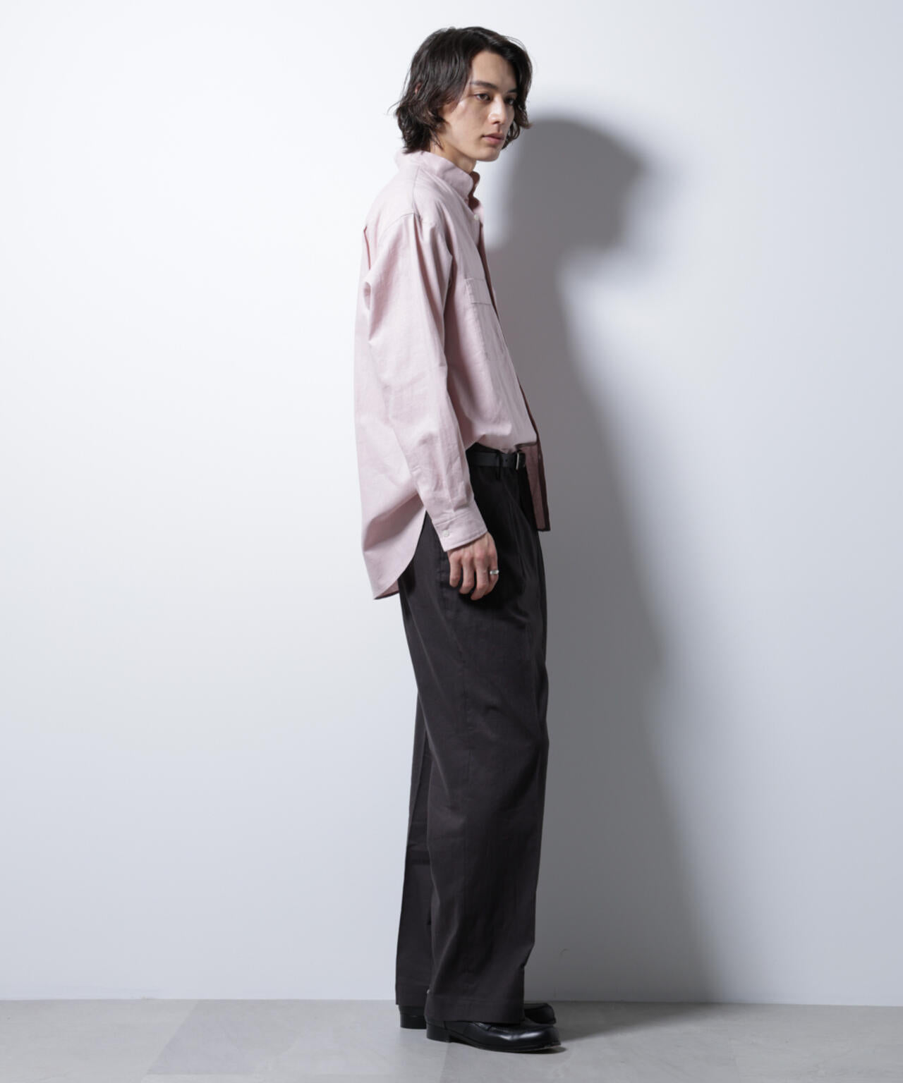 「BELGIUM LINEN FABRICS」リネンコットンスタンドカラーシャツ 6685120219