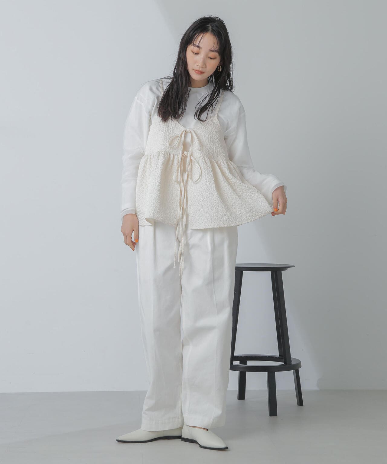 チュールレイヤードロングスリーブTシャツ 6734123307