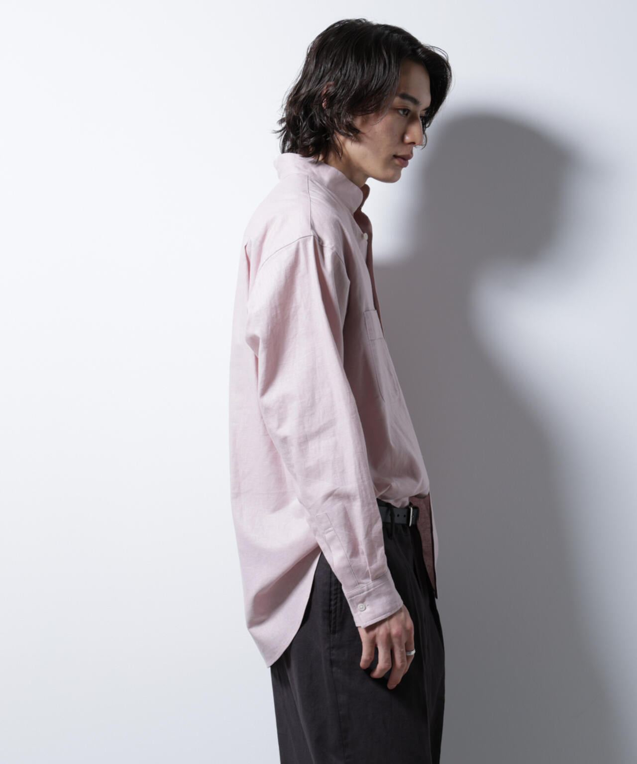 「BELGIUM LINEN FABRICS」リネンコットンスタンドカラーシャツ 6685120219
