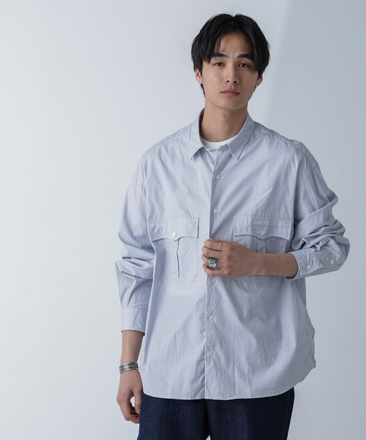 PORTER CLASSIC/ROLL UP STRIPE SHIRT 6704120089