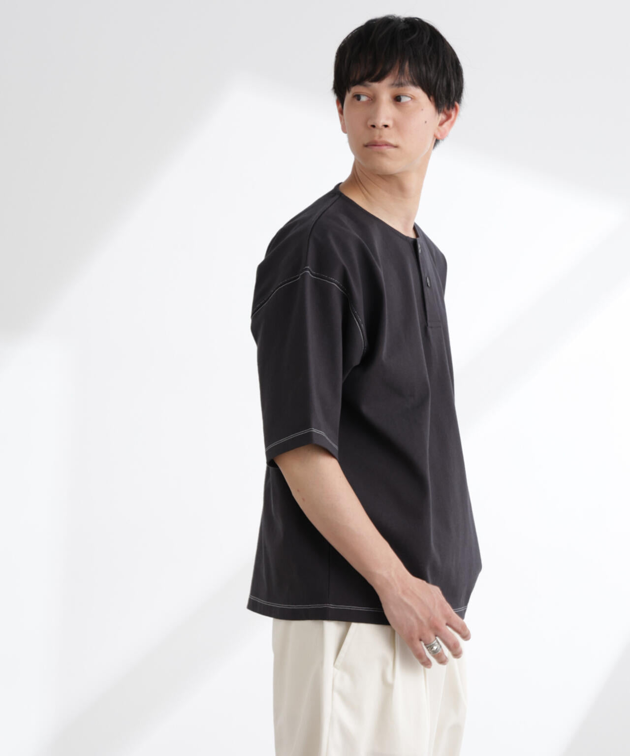 ヘビーオンスワイドヘンリーネックTシャツ 半袖 6725124227