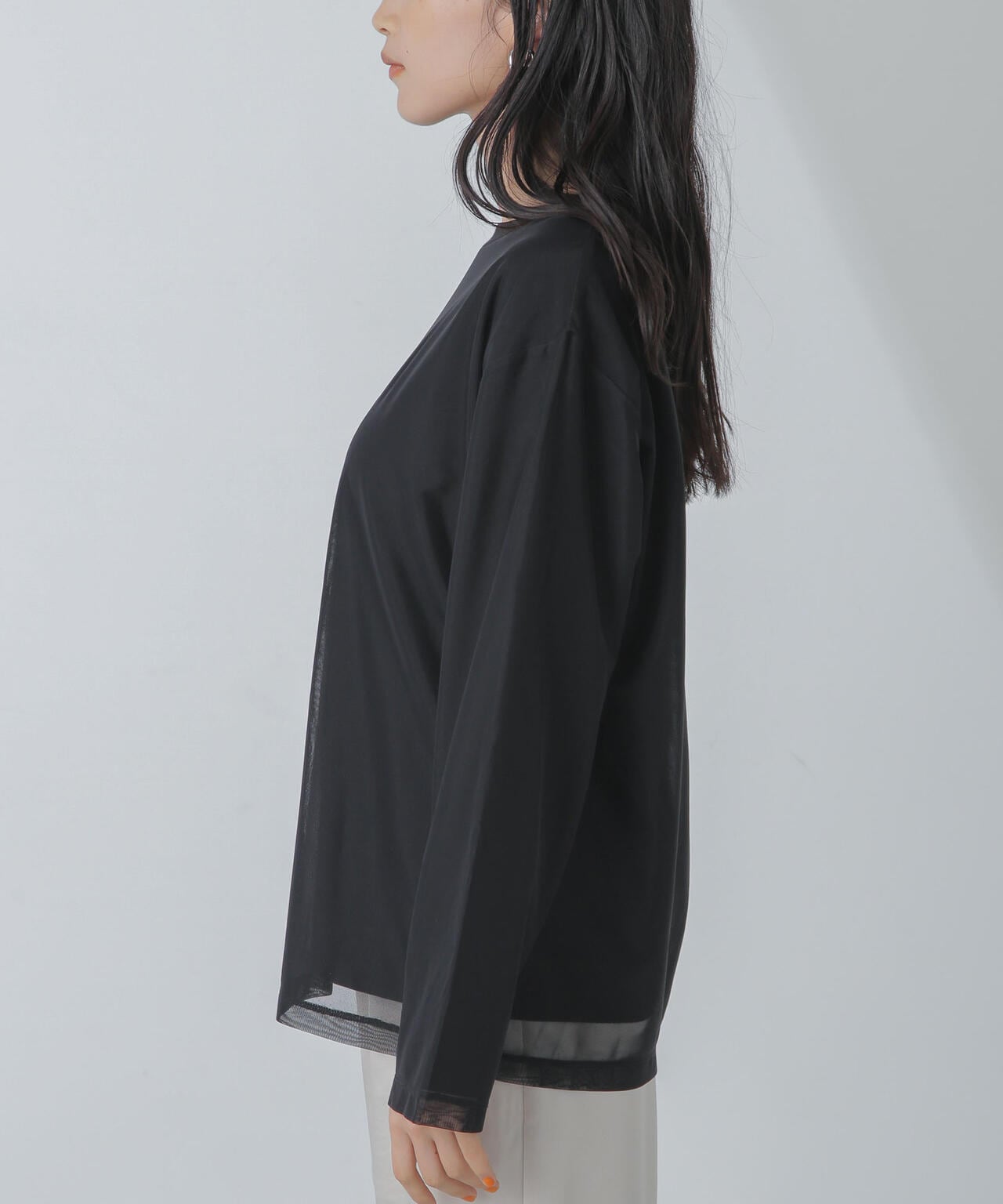 チュールレイヤードロングスリーブTシャツ 6734123307