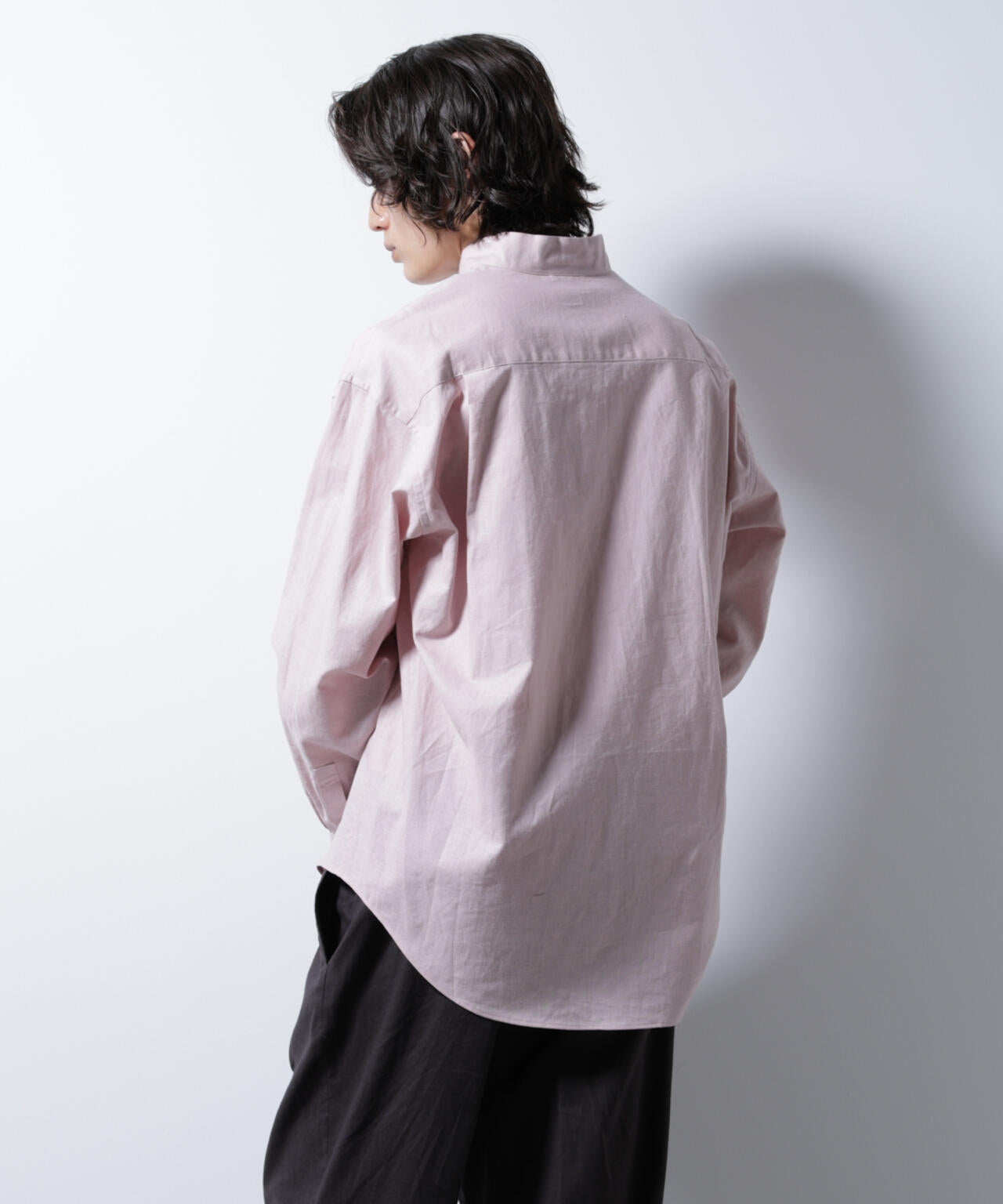 「BELGIUM LINEN FABRICS」リネンコットンスタンドカラーシャツ 6685120219