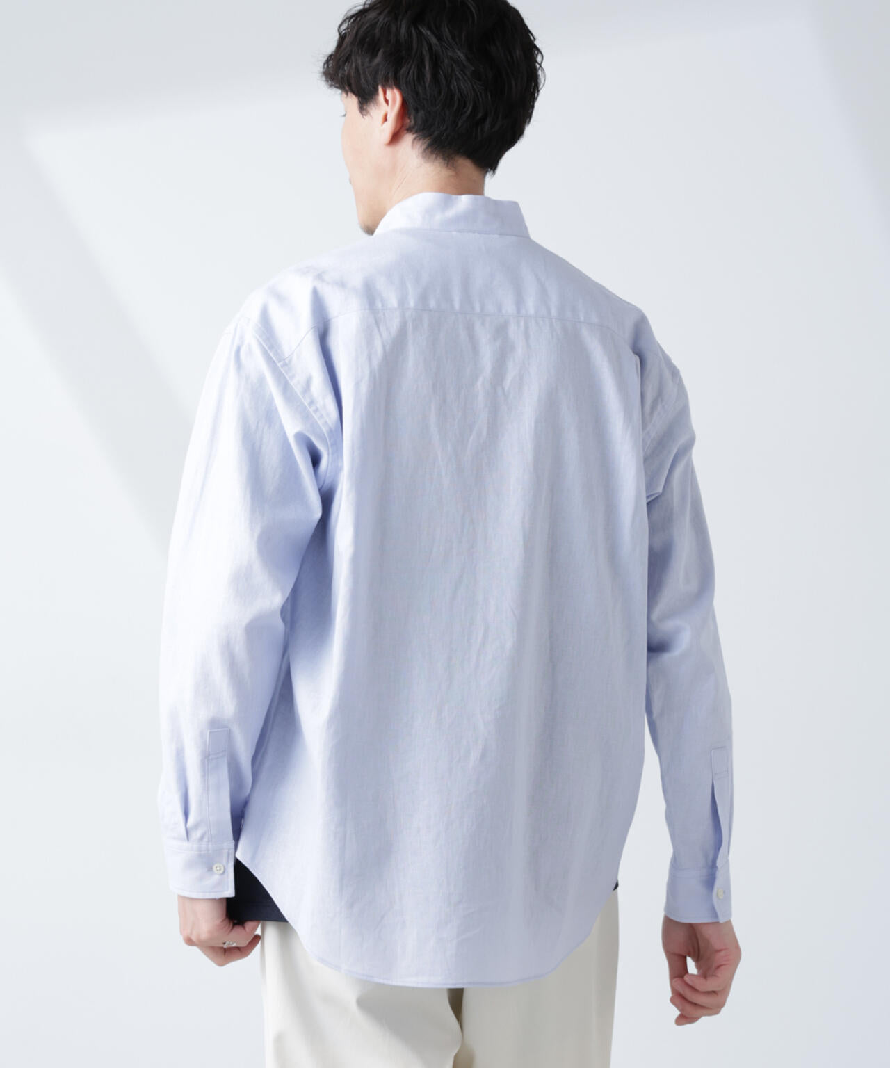 「BELGIUM LINEN FABRICS」リネンコットンスタンドカラーシャツ 6685120219