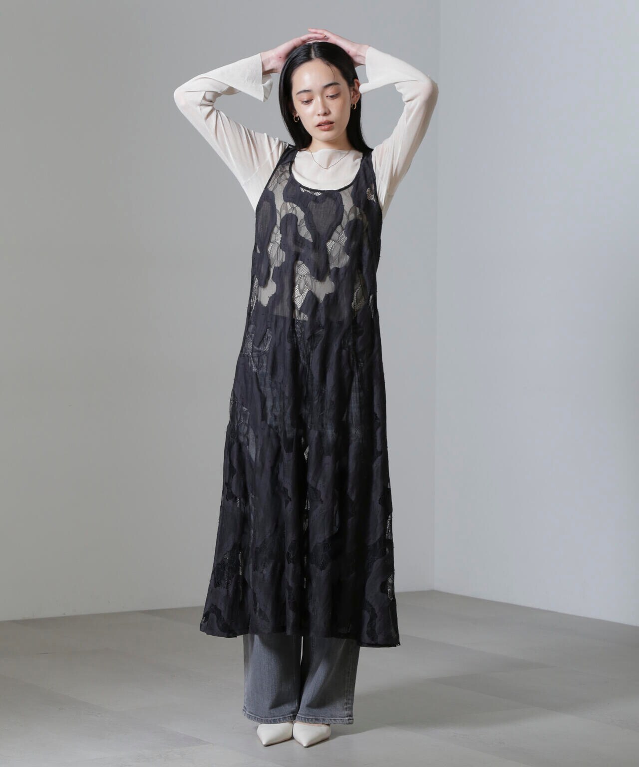 ESTHE/Sheer Lace Slip Dress 6714219022