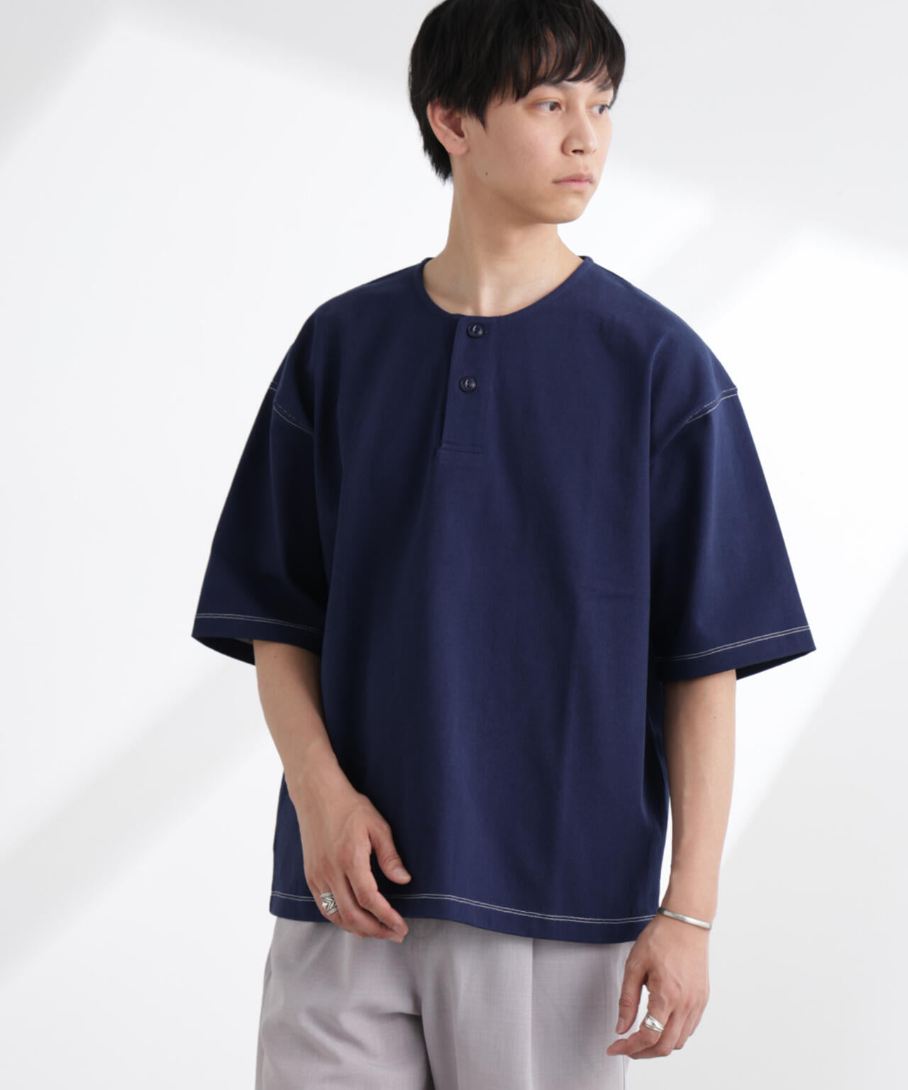 ヘビーオンスワイドヘンリーネックTシャツ 半袖 6725124227