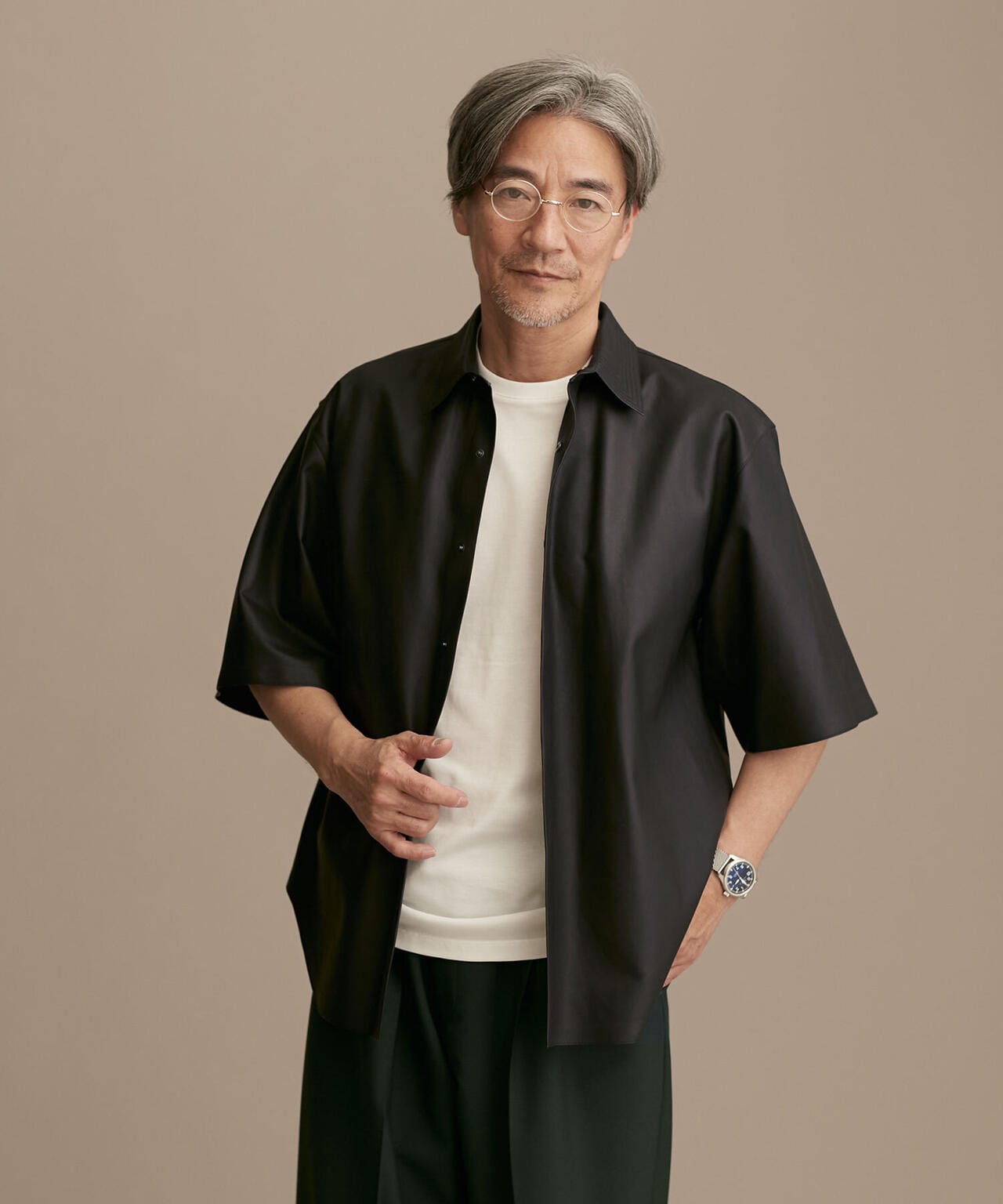 LB.01/レギュラーカラー ハーフスリーブ レザーシャツ 6682113222