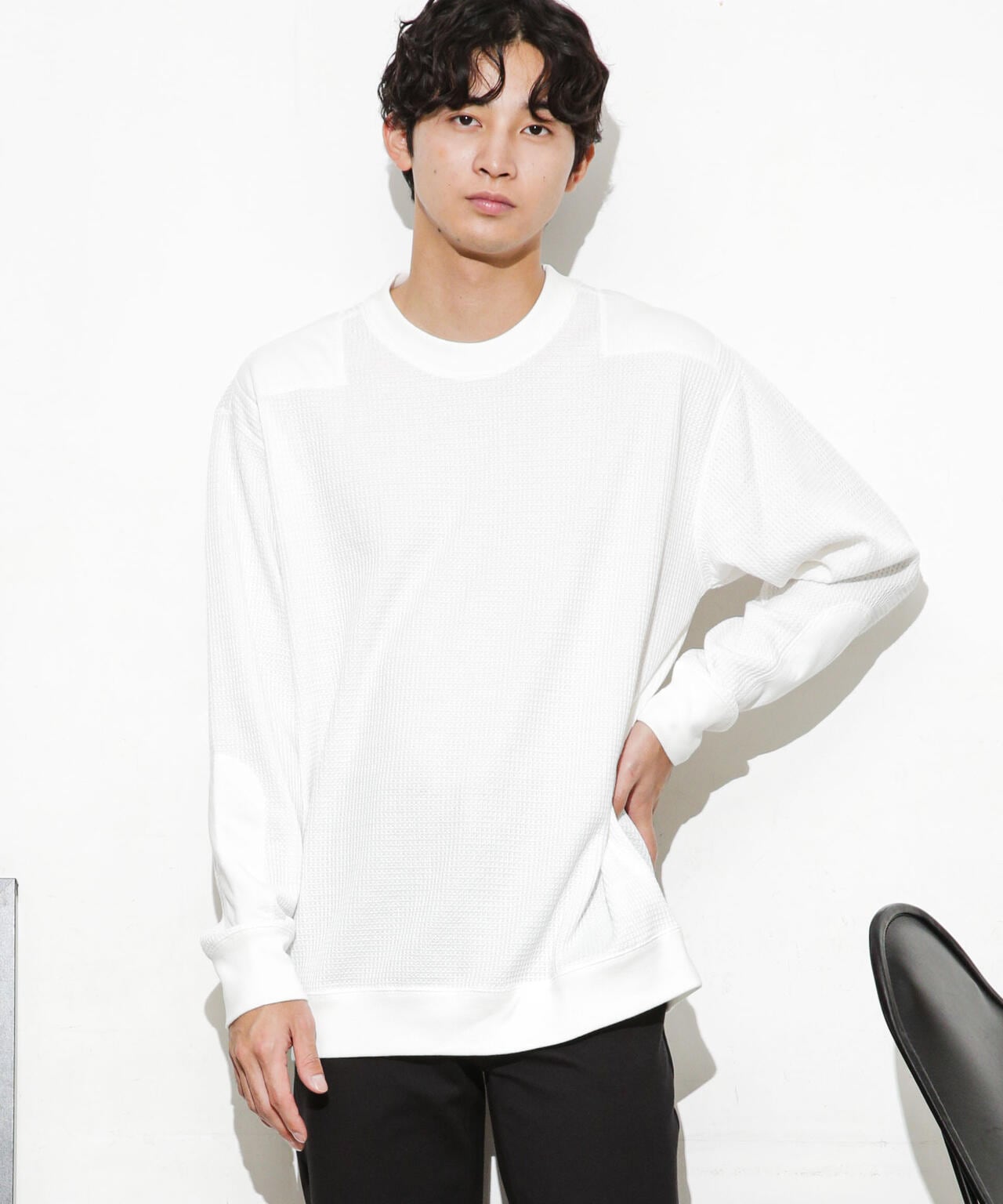 ワッフルリブパッチクルーネックTシャツ 6683223214
