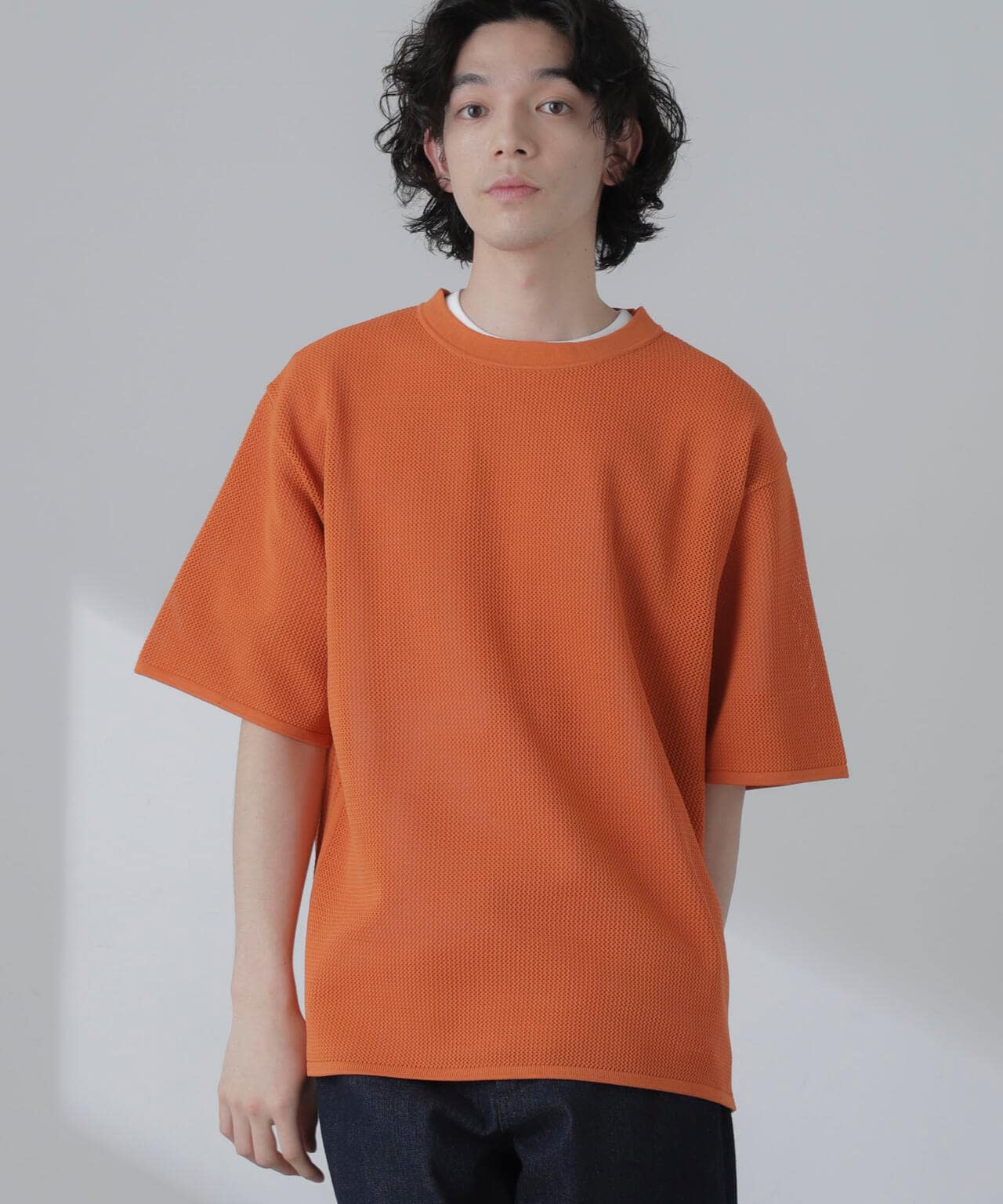 ポリメッシュリラックスクルーネックニットTシャツ 6684122230