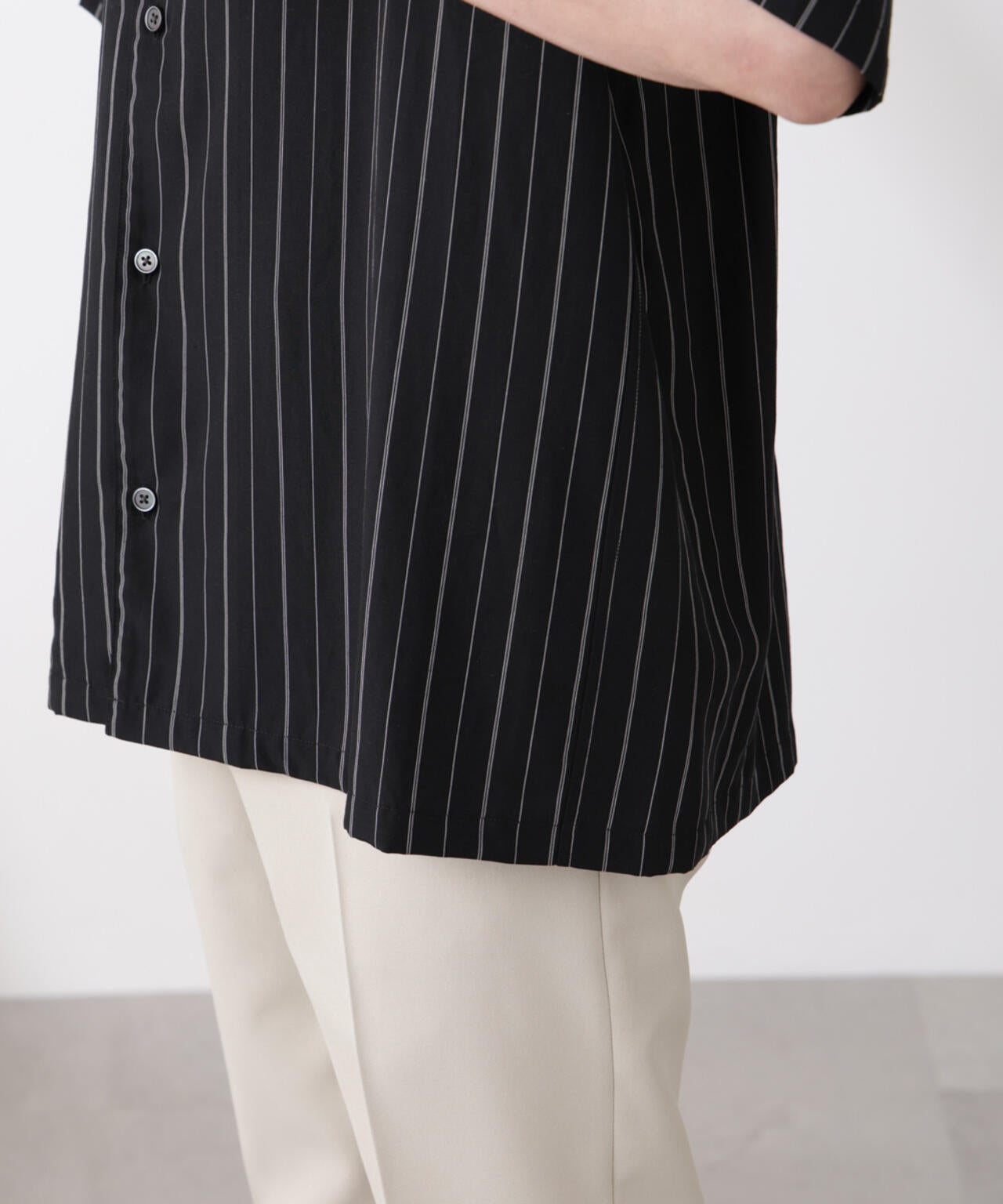 リネンブレンドピンストライプワイドカラーシャツ（セットアップ可) 6685121212