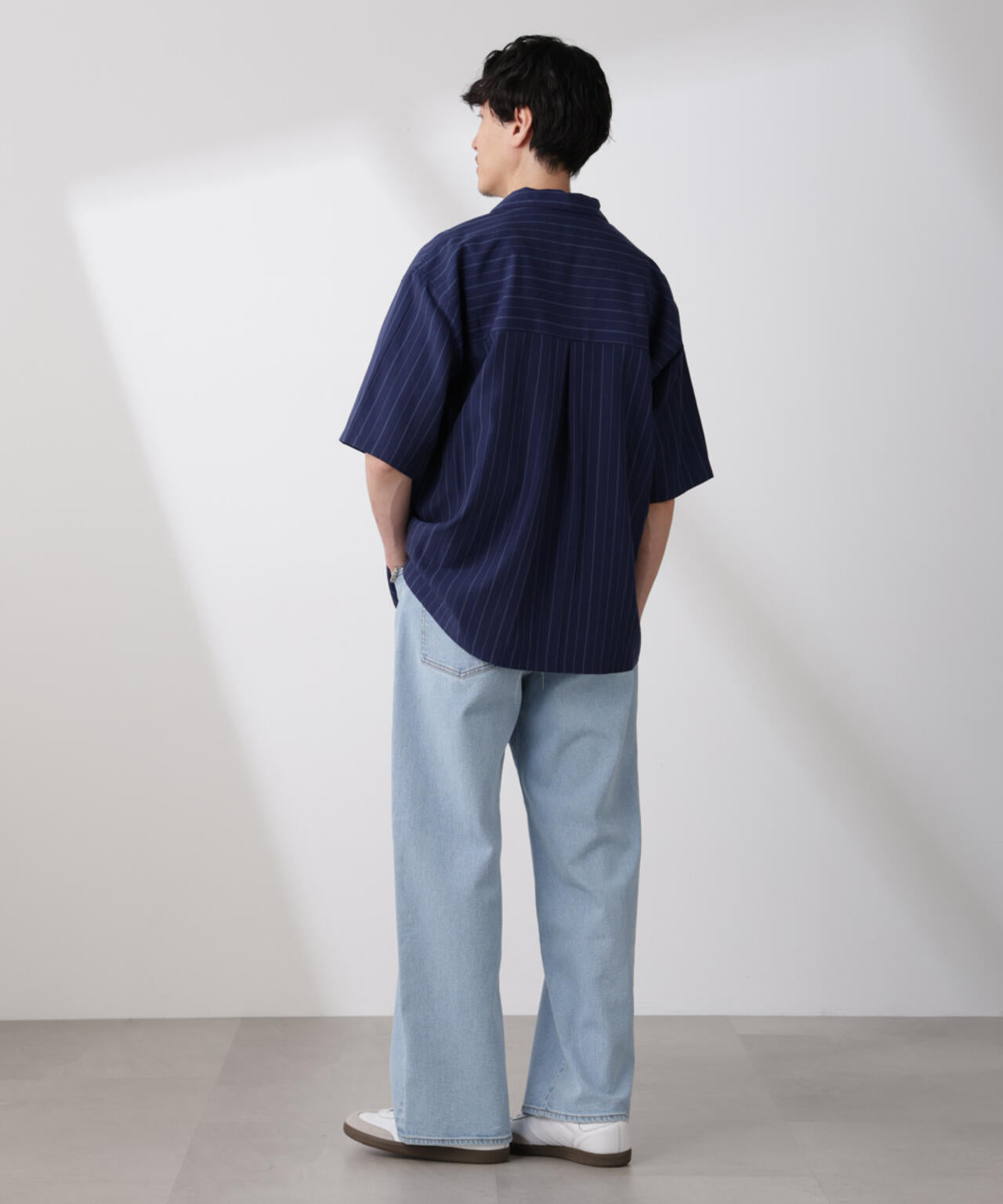 リネンブレンドピンストライプワイドカラーシャツ（セットアップ可) 6685121212