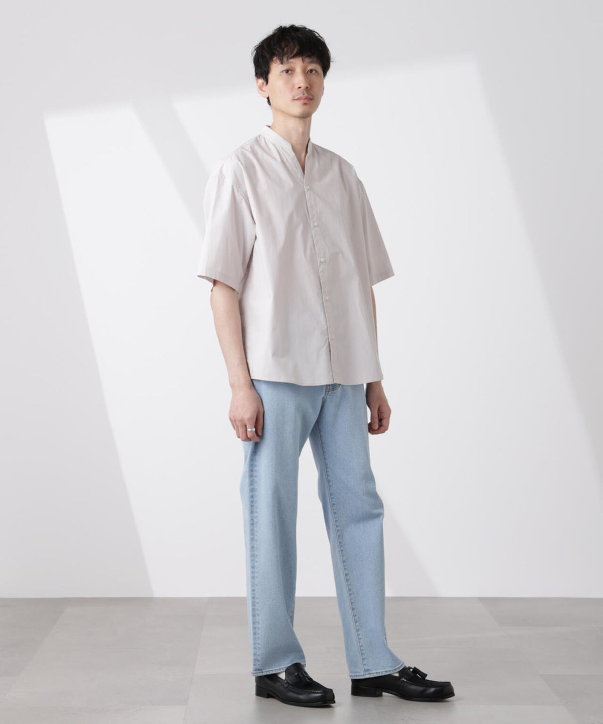 「大人のワイドシャツ」バンドカラー 半袖 6685121223