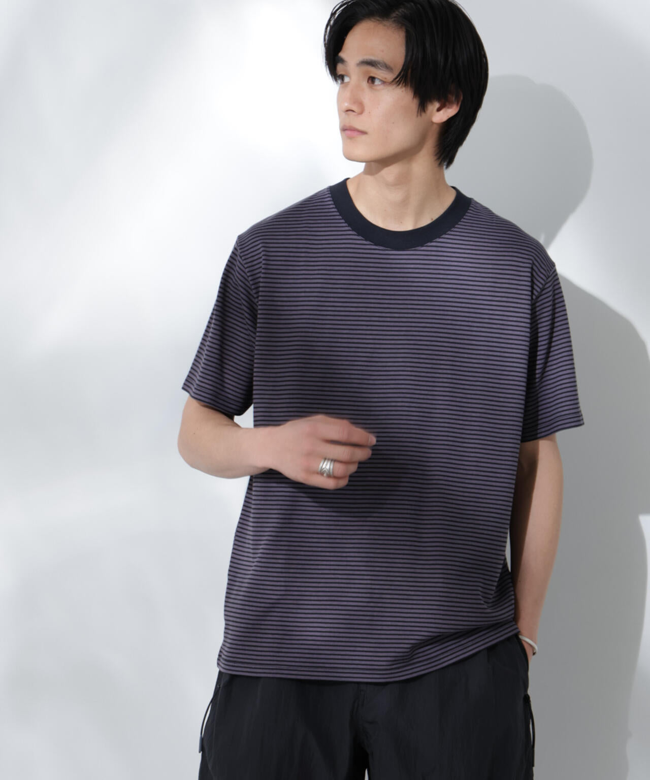 Anti Soaked(R)  汗染み防止 ボーダーミドルシルエットTシャツ 6685124205