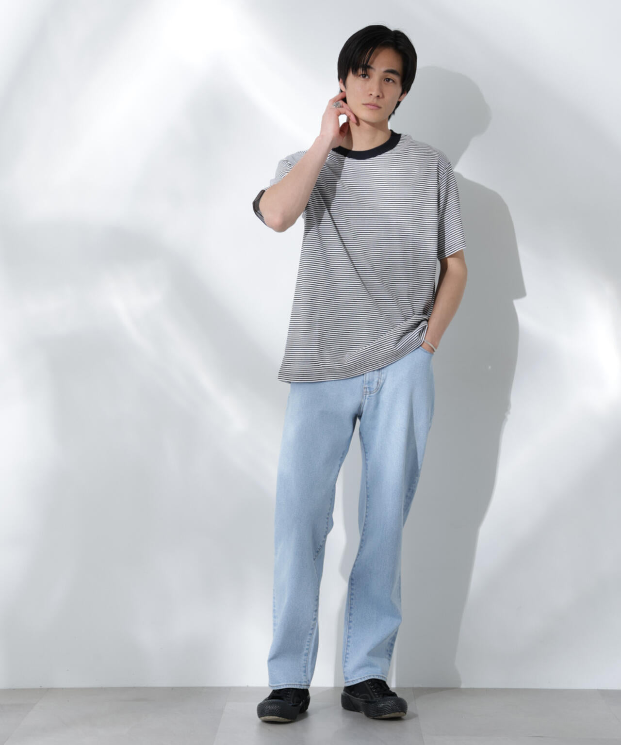 Anti Soaked(R)  汗染み防止 ボーダーミドルシルエットTシャツ 6685124205