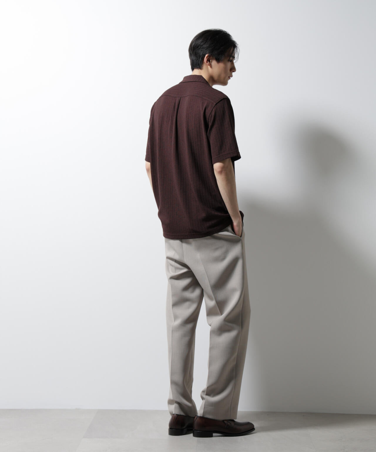 「Damerino」 ヘリンボン オープンカラーシャツ 半袖 6685124247