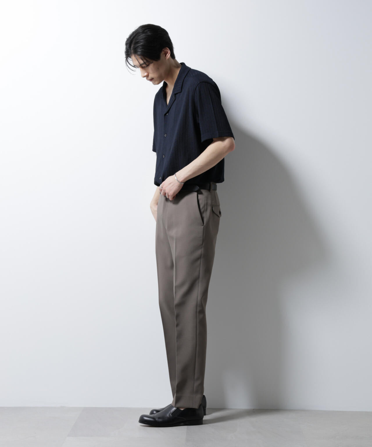 「Damerino」 ヘリンボン オープンカラーシャツ 半袖 6685124247