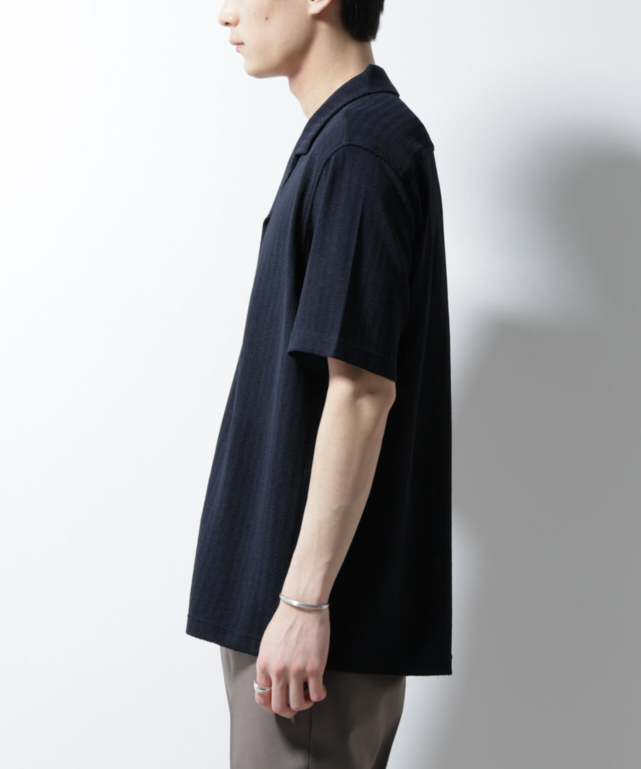 「Damerino」 ヘリンボン オープンカラーシャツ 半袖 6685124247