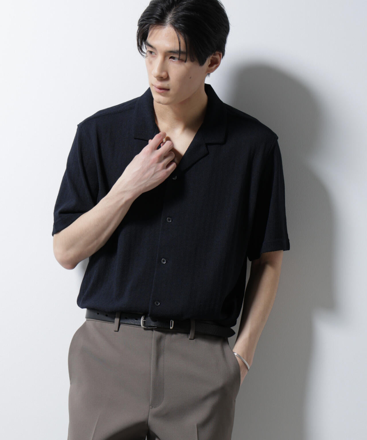 「Damerino」 ヘリンボン オープンカラーシャツ 半袖 6685124247