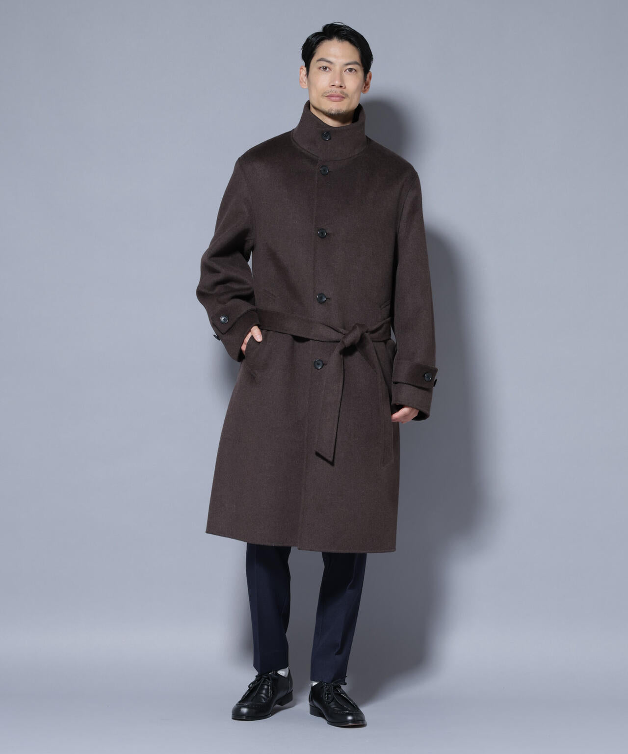 ウールリバースタンドベルテッドコート 6685211202