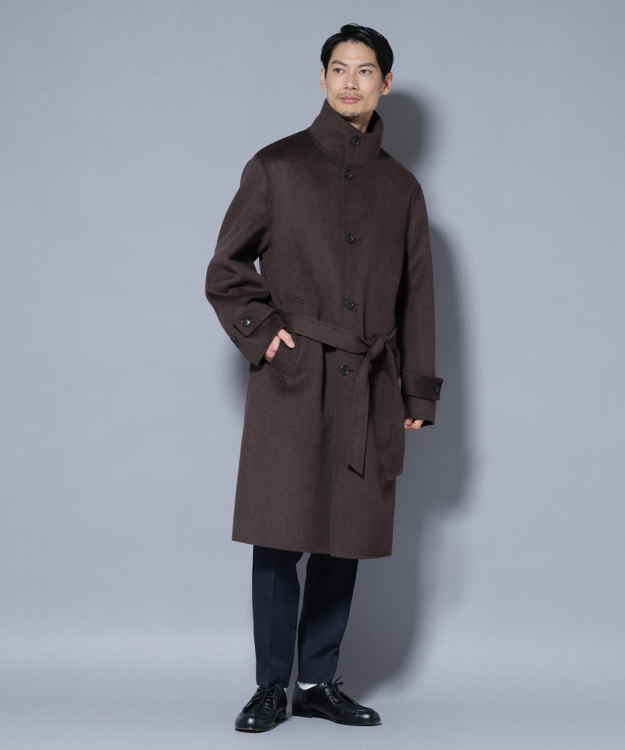 ウールリバースタンドベルテッドコート 6685211202