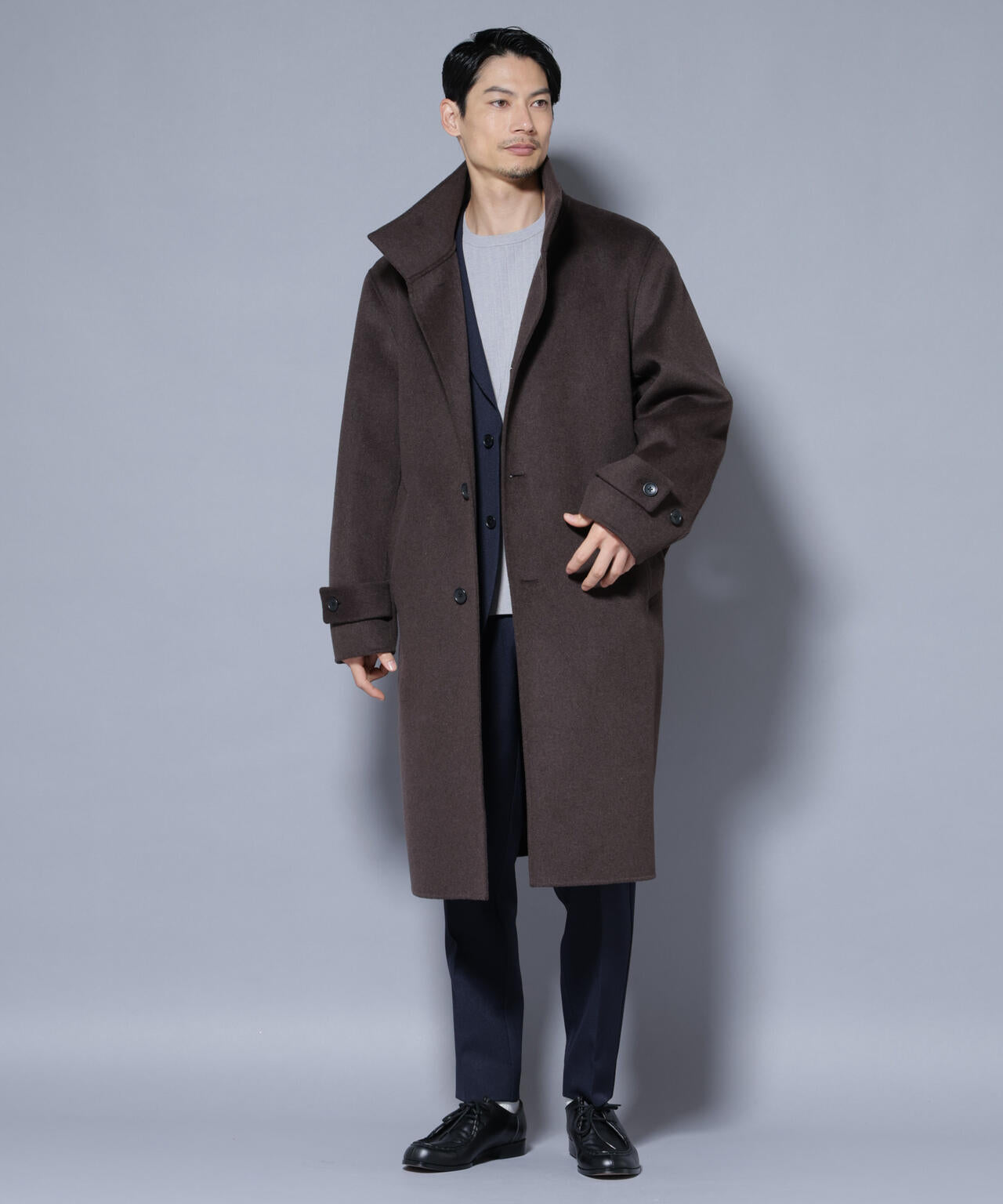 ウールリバースタンドベルテッドコート 6685211202