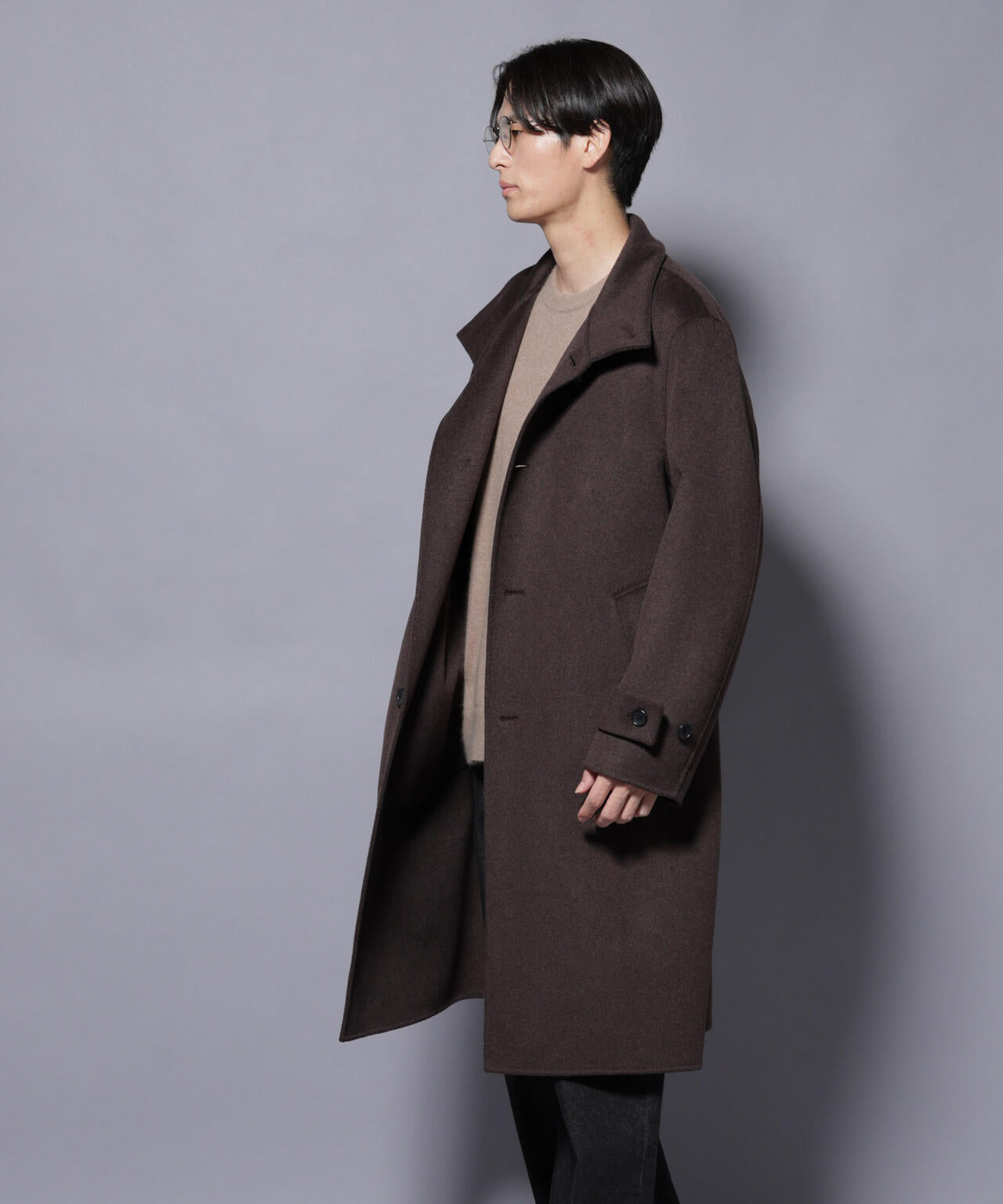 ウールリバースタンドベルテッドコート 6685211202